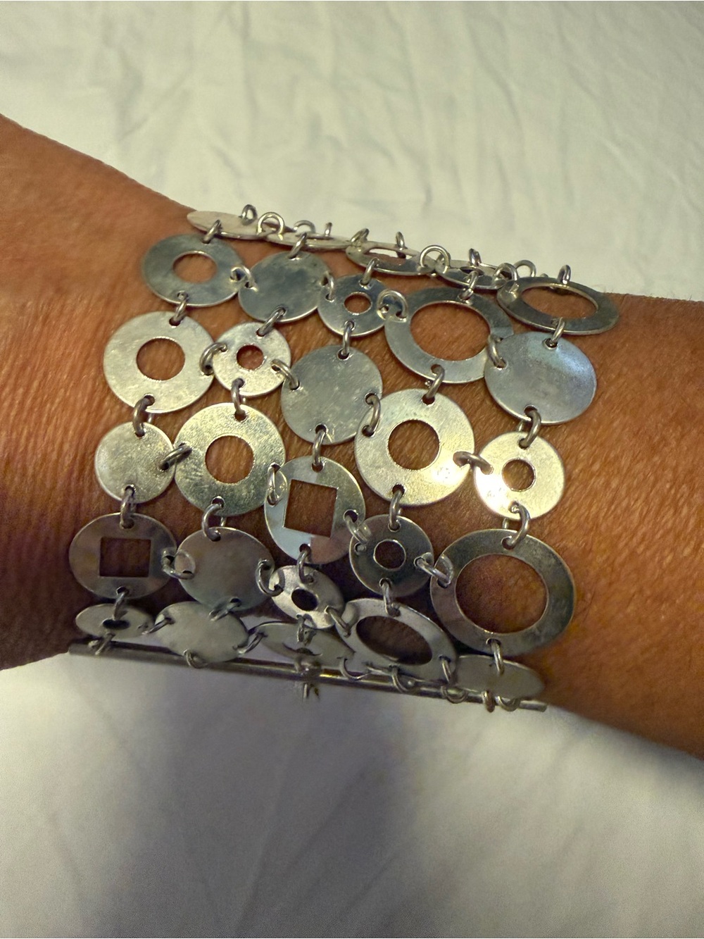 Silver Geometric Link Statement Bracelet